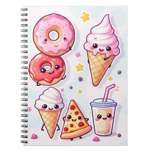 Kawaii Voedsel Feest Notebook – Schattig & Leuk Notitieboek (Voorkant)