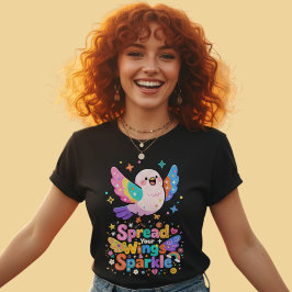 Kawaii Vogel Spreidt Vleugels Glinstering Citaat T-shirt