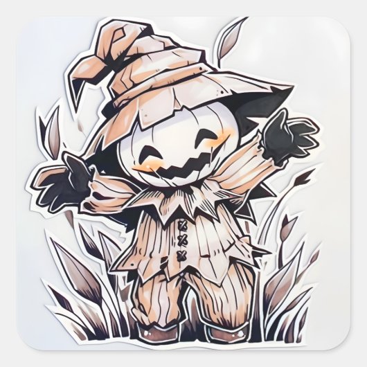 Kawaii vogelverschrikker 01 vierkante sticker (Voorkant)