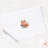 Kawaii vos eten ramen vierkante sticker (Envelop)