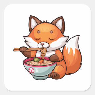 Kawaii vos eten ramen vierkante sticker