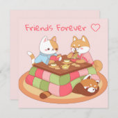 Kawaii vrienden feestdagenkaart (Voorkant / Achterkant)