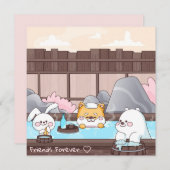 Kawaii vrienden feestdagenkaart (Voorkant / Achterkant)