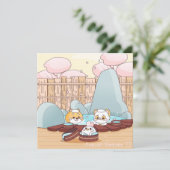 Kawaii vrienden feestdagenkaart (Staand voorkant)