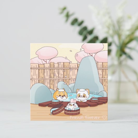 Kawaii vrienden feestdagenkaart (Staand voorkant)