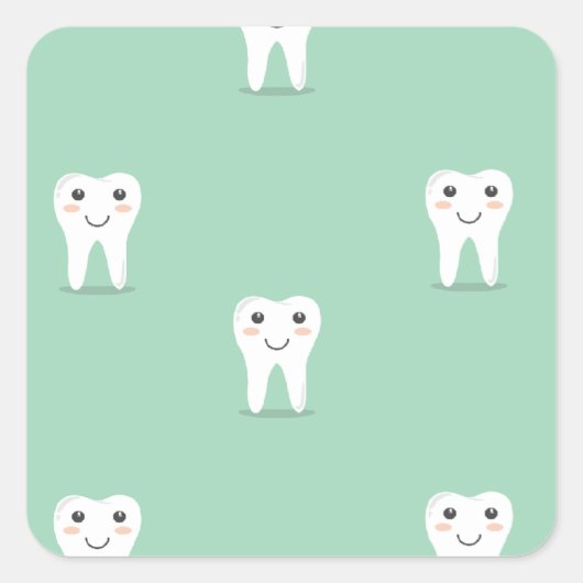 Kawaii vrolijke tand vierkante sticker (Voorkant)