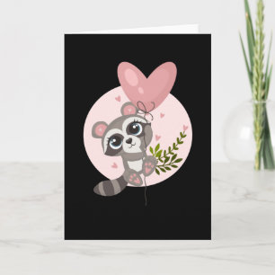 Kawaii wasbeer met ballon voor Valentijnsdag Kaart