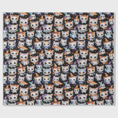 Kawaii Watercolor Halloween Witch Kittens Cadeaupapier (Vlak)