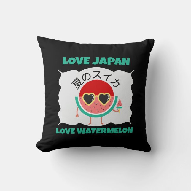 Kawaii WATERMELOEN LOVE JAPAN Schattige Zomerfruit Kussen (Voorkant)
