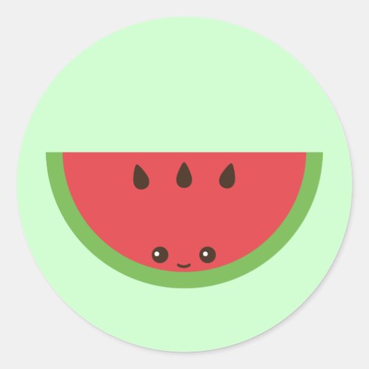 Kawaii Watermelon Ronde Sticker (Voorkant)