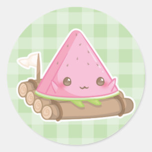Kawaii Watermelon Slice in Schattigee Bruine Root  Ronde Sticker