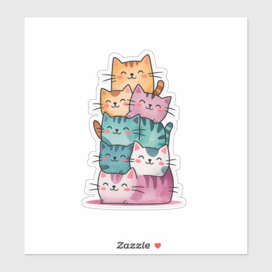 Kawaii Waterverf Cat Stack Schattigee Sticker (Vel)