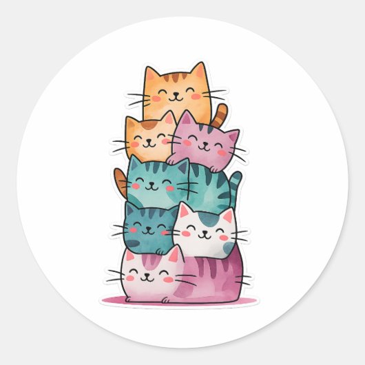 Kawaii Waterverf Cat Stack Schattigee Sticker (Voorkant)