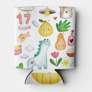 Kawaii waterverf doodles, klaar voor de sticker. blikjeskoeler