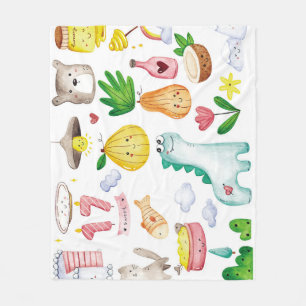 Kawaii waterverf doodles, klaar voor de sticker. fleece deken