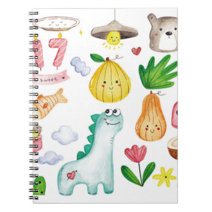 Kawaii waterverf doodles, klaar voor de sticker. notitieboek