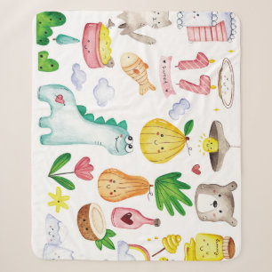 Kawaii waterverf doodles, klaar voor de sticker. sherpa deken
