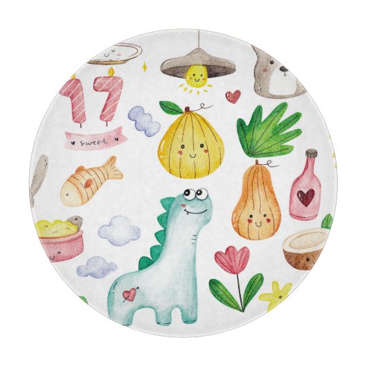 Kawaii waterverf doodles, klaar voor de sticker. snijplank (Voorkant)