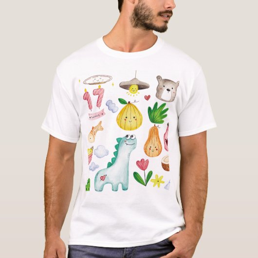 Kawaii waterverf doodles, klaar voor de sticker. t-shirt (Voorkant)