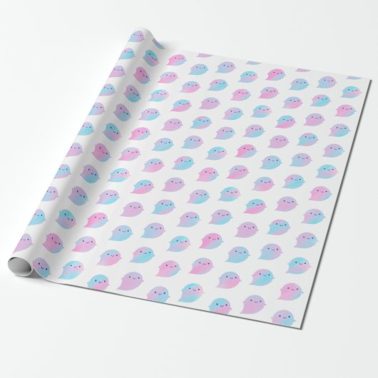 Kawaii Waterverf Ghosts (Unicorn) Cadeaupapier (Uitgerold)
