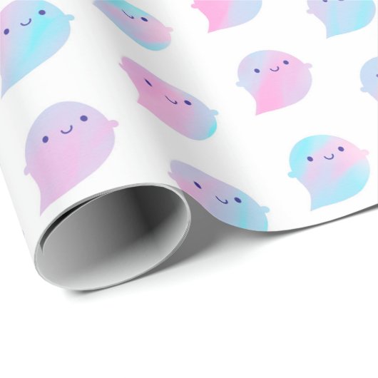 Kawaii Waterverf Ghosts (Unicorn) Cadeaupapier (Rol Hoek)