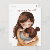 Kawaii Waterverf Moeder en Dochter Briefkaart (Voorkant / Achterkant)