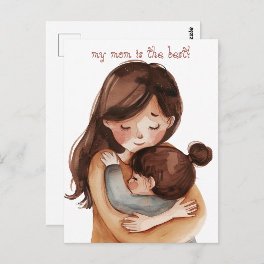 Kawaii Waterverf Moeder en Dochter Briefkaart (Voorkant / Achterkant)