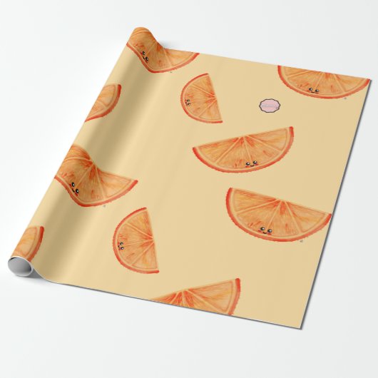 Kawaii Waterverf Oranje Cadeaupapier (Uitgerold)