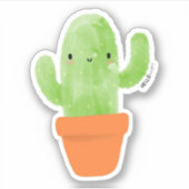 kawaii waterverf potcactus botanisch sticker (Voorkant)