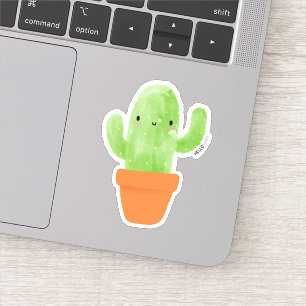 kawaii waterverf potcactus botanisch sticker