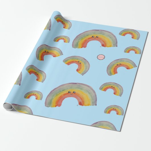 Kawaii Waterverf Rainbow Cadeaupapier (Uitgerold)