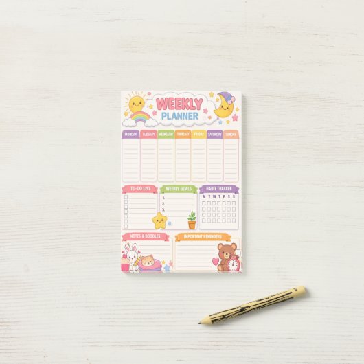 Kawaii Weekplanner Post-it® Notes (Op bureau)