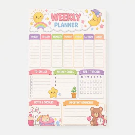 Kawaii Weekplanner Post-it® Notes (Voorkant)