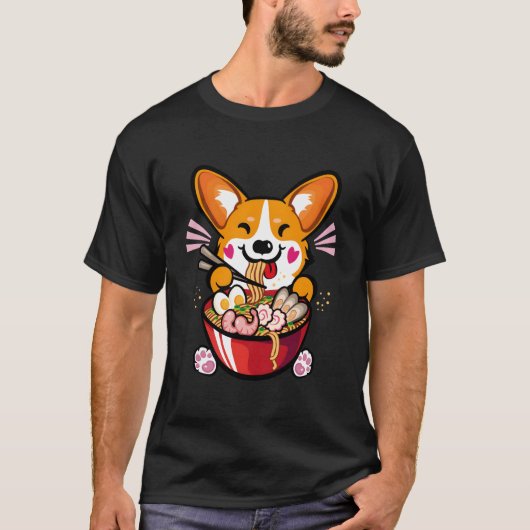 Kawaii Welsh Corgi Eet Ra T-shirt (Voorkant)