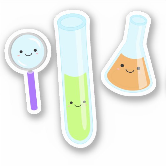 Kawaii Wetenschap Test Buis Beaker Vergrootglas Sticker (Voorkant)