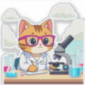 Kawaii Wetenschapper Kat – Cute Lab Kat Vinyl Stic Sticker (Voorkant)