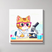 Kawaii Wetenschapper Kat – Mooie Cartoon Lab Canva Canvas Afdruk (Voorkant)