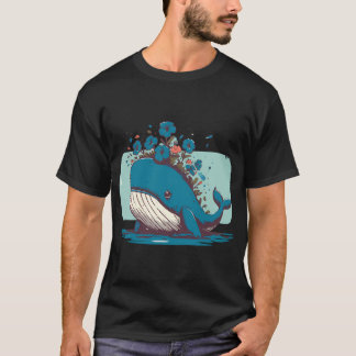 Kawaii Whale En Petunias Tuin T-shirt