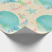Kawaii Whale onder het Zee Baby shower Cadeaupapier (Hoek)
