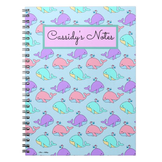 Kawaii Whale Pattern Blue Notitieboek (Voorkant)