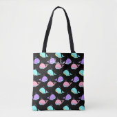 Kawaii Whale Pattern Gepersonaliseerd Black Tote Bag (Voorkant)