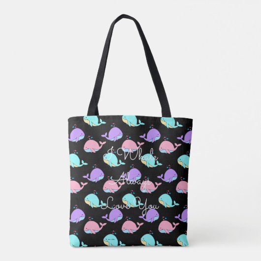 Kawaii Whale Pattern Gepersonaliseerd Black Tote Bag (Achterkant)