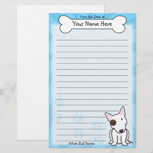 Kawaii White Bull Terrier Stationery (met pot) Briefpapier (Voorkant / Achterkant)