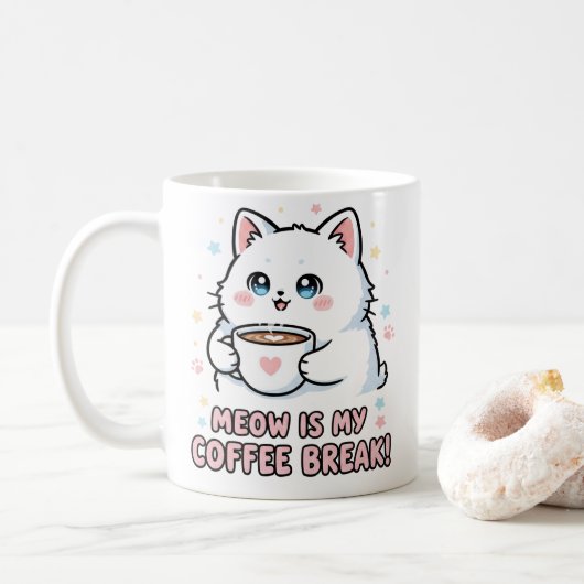 Kawaii White Cat Coffee Mug Koffiemok (Met donut)