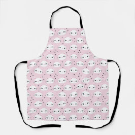 Kawaii White Cat Face Pattern op Roze Schort