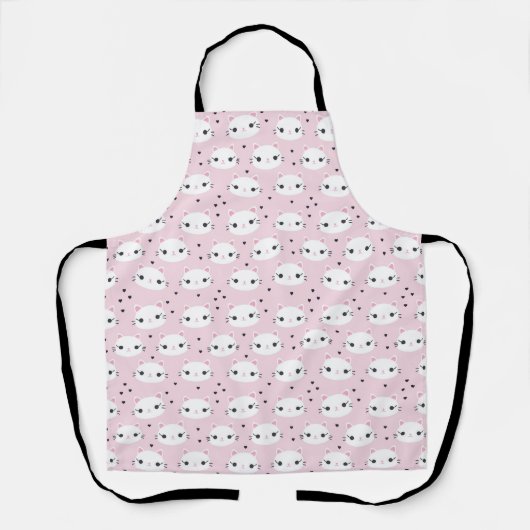 Kawaii White Cat Face Pattern op Roze Schort (Voorkant)