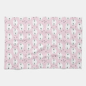 Kawaii White Cat Face Pattern op Roze Theedoek (Horizontaal)