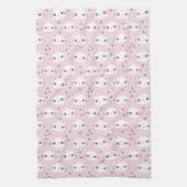 Kawaii White Cat Face Pattern op Roze Theedoek (Verticaal)