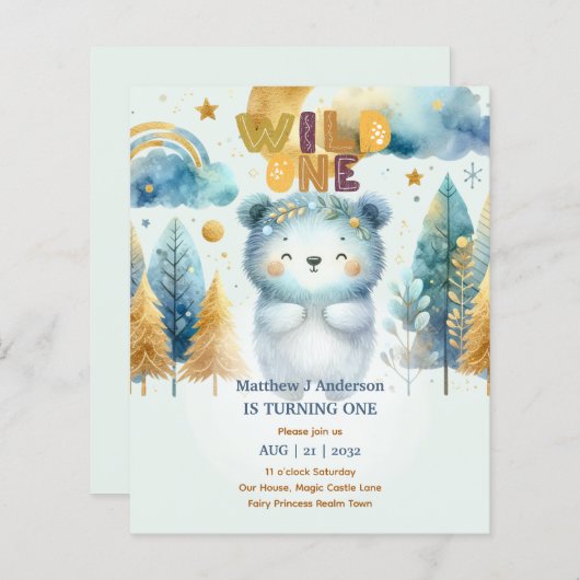 Kawaii WILD ONE 1e Verjaardag Jongens BEER Bos (Voorkant / Achterkant)