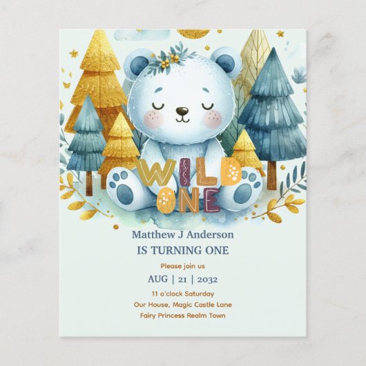 Kawaii WILD ONE 1ste verjaardag jongens BEAR Woodl (Voorkant)